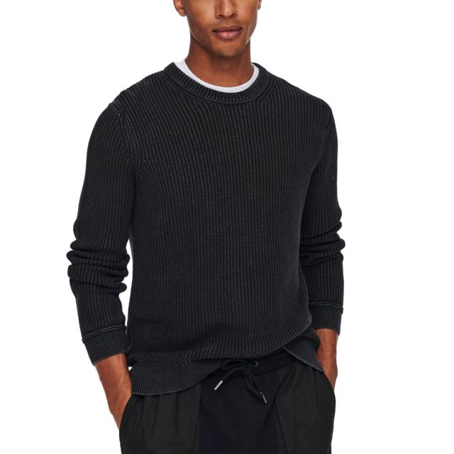 ONLY& SONS TEXTURE KNITTED PULLOVER BLACK 22020607