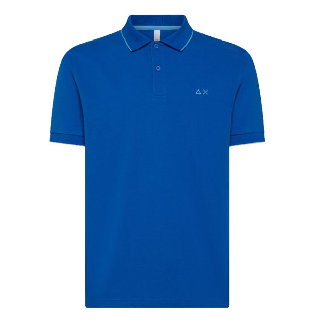 SUN68 POLO SMALL STRIPES ON COLLAR S/S COBALTO A35110-58