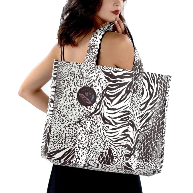 VIBES BORSA MICROFIBRA TOTE ANIMALIER