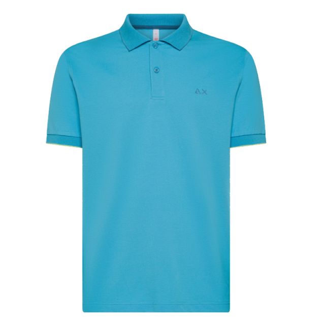 SUN68 POLO SMALL STRIPES ON COLLAR S/S TURCHESE A35110-13