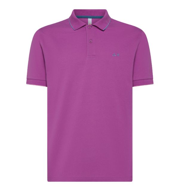 SUN68 POLO SMALL STRIPES ON COLLAR S/S FUCSIA A35110-72