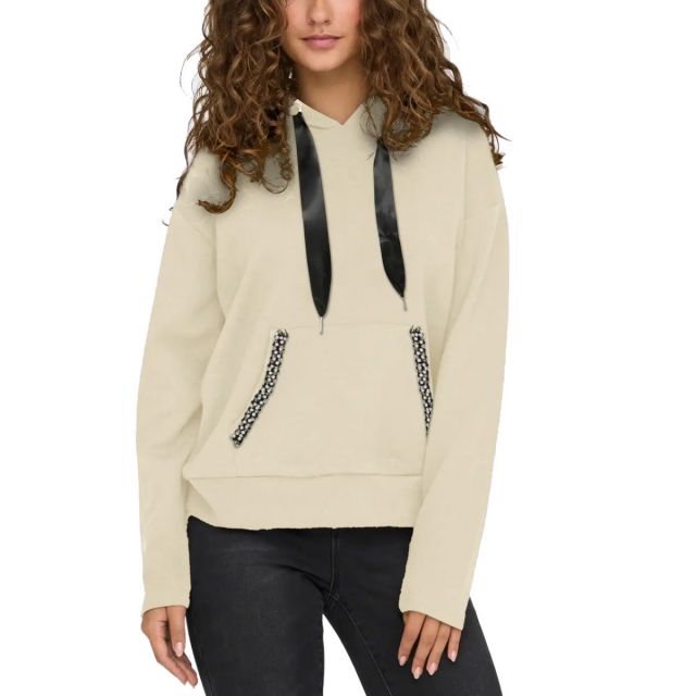 ONLY FELPA CAPPUCCIO STRASS BEIGE 15303838