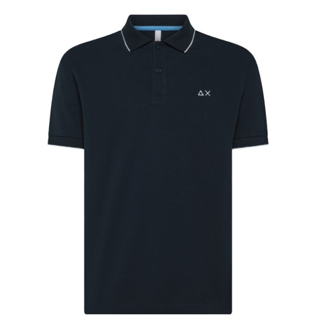 SUN68 POLO SMALL STRIPES ON COLLAR S/S BLU A35110-07