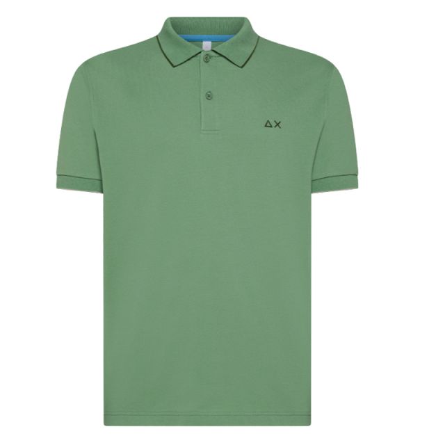 SUN68 POLO SMALL STRIPES ON COLLAR S/S VERDE A35110-84