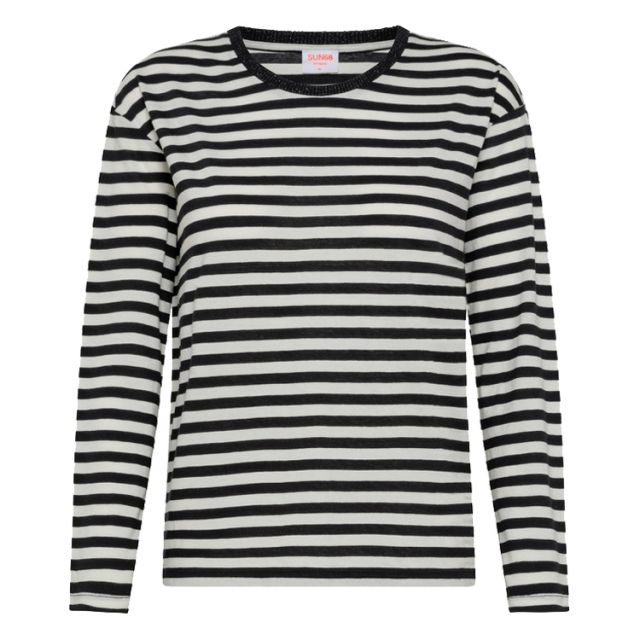 SUN68 ROUND NECK T-SHIRT STRIPES L/S T41220-1139