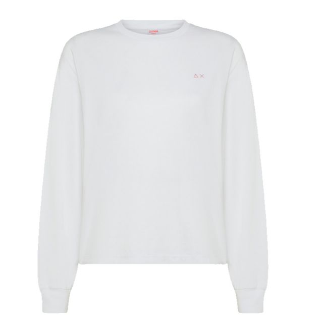 SUN68 T-SHIRT DONNA ROUND NECK L/S BIANCO T44202-01
